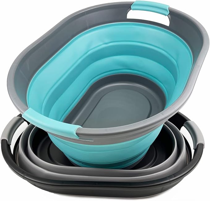 SAMMSAMMART 28L Set of 2 Oval Collapsible Plastic Laundry Basket - Image 2