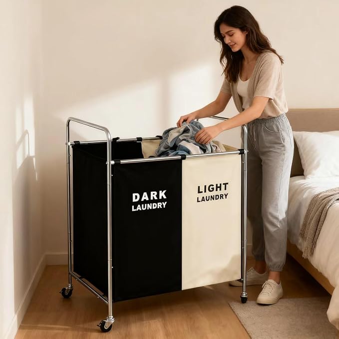 Double Compartment Rolling Laundry Sorter Cart - Image 6