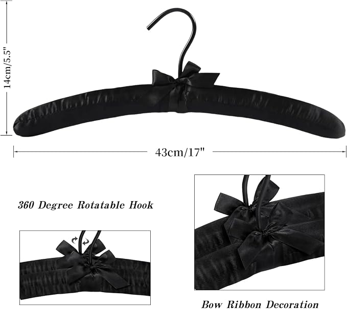 5 Pcs 17 Inch Black Satin Padded Hangers - Image 2