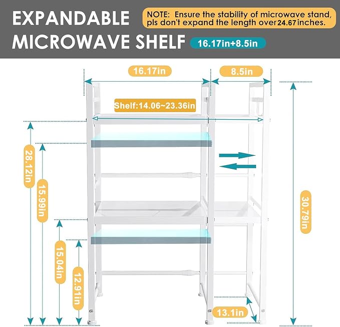 DOLALIKE Microwave Oven Rack, Expandable Microwave Stand Countertop Kitchen - Image 3