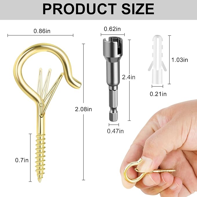 100 Pack Screw-in Hooks for Outdoor String Lights, Q Hanger Hooks for Outside - Image 4