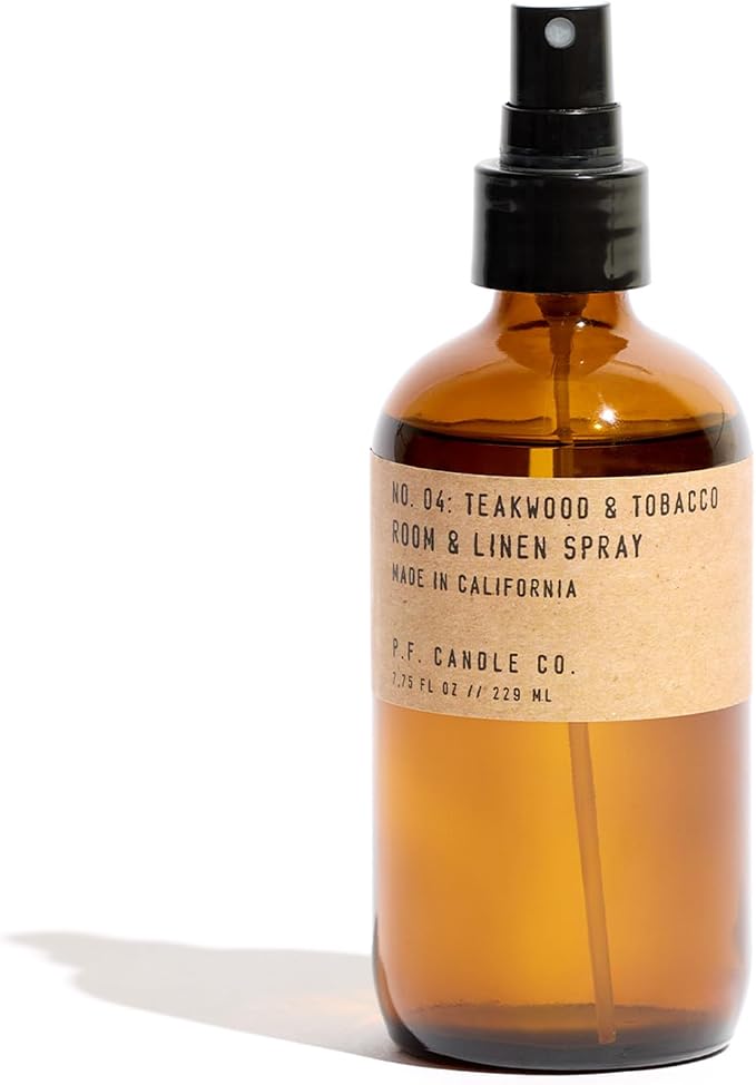 P.F. Candle Co. Teakwood & Tobacco Scented Room & Linen Spray Amber Glass Bottle by PFCandleCo