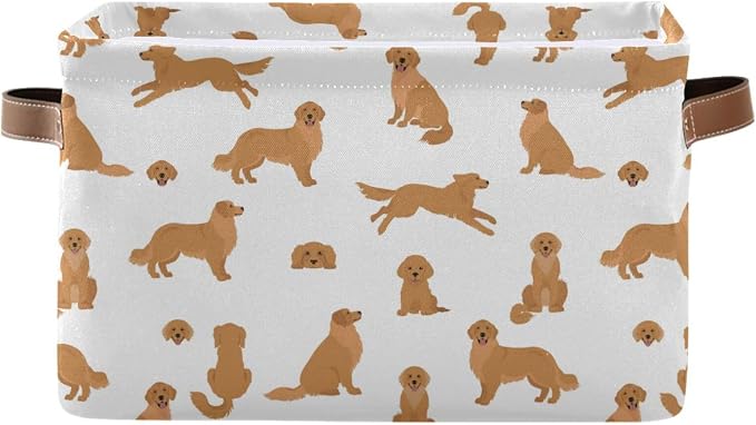 Pfrewn Storage Basket Bins Foldable Laundry Hamper Toy Golden Retriever Dogs - Image 2