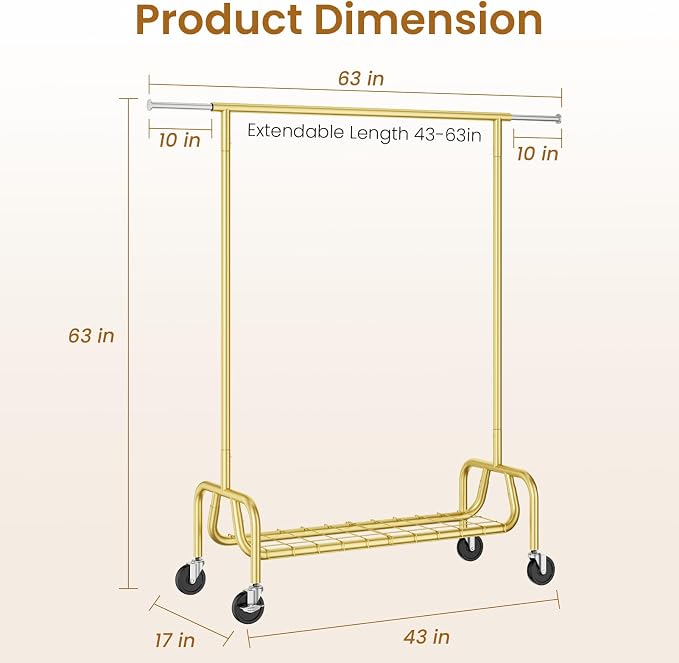 Heavy-duty Clothing Rack with Wheels, Rolling Clothes Rack, Clothes Racks - Image 6
