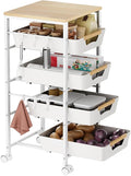 5-Tier Kitchen Storage Cart, Wood Top Rolling Cart Organizer by Unknown