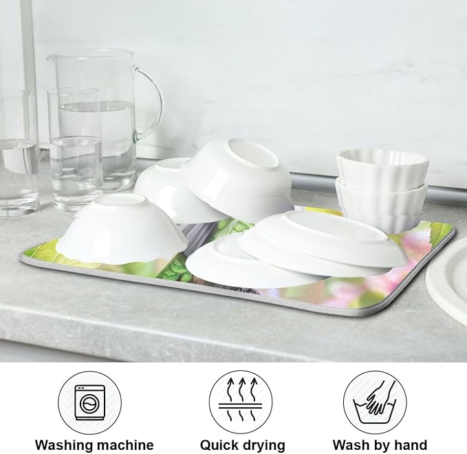 Attractive Kitchen Countertop Dish Drying Mat, Beautiful Pink Flowers - Image 6