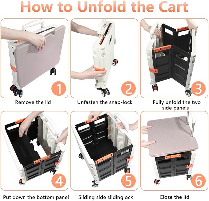 FELICON SELORSS Foldable Utility Cart Folding Portable Rolling Crate Handcart - Image 4