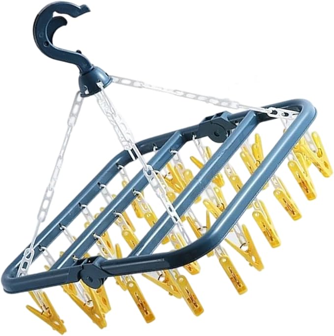 High-Capacity 32 Hook Garment Rack | Compact Foldable Design | Windproof by Unknown