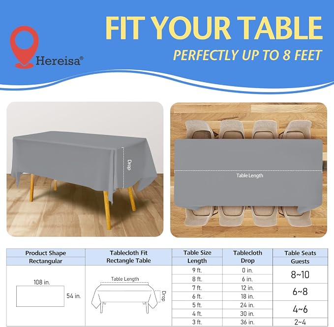 8-Count Silver Disposable Plastic Tablecloths Rectangle 54x108 Inch - Image 2