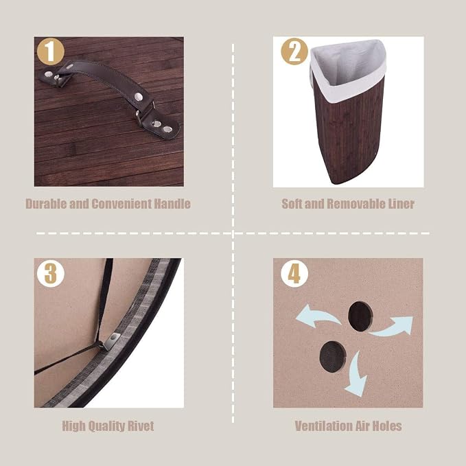 GOFLAME Corner Bamboo Laundry Hamper - Image 5
