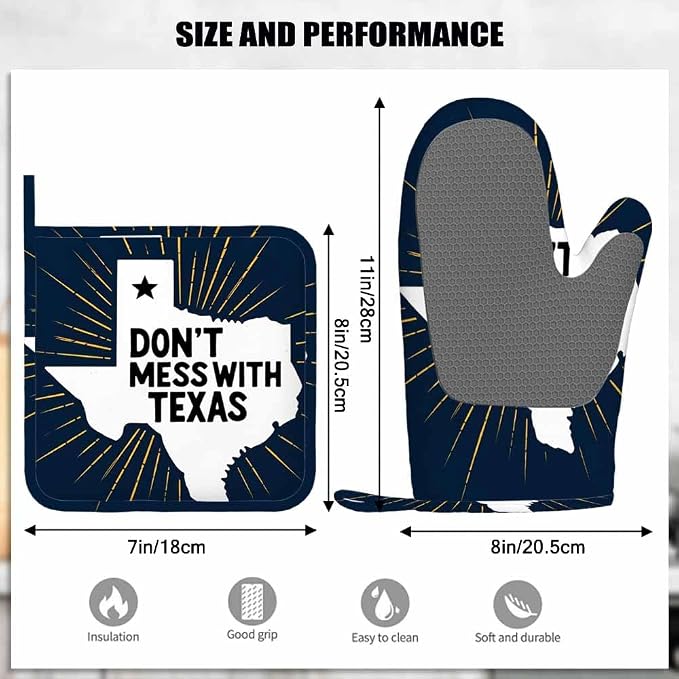 Mxocom Don't Mess with Texas Oven Mitt and Pot Holder with Silicone Cool Quote - Image 3
