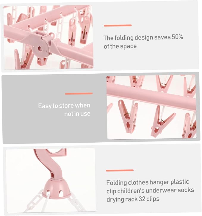 Foldable Drying Rack with Clips Space-Saving Plastic Clip Laundry Hanger - Image 8