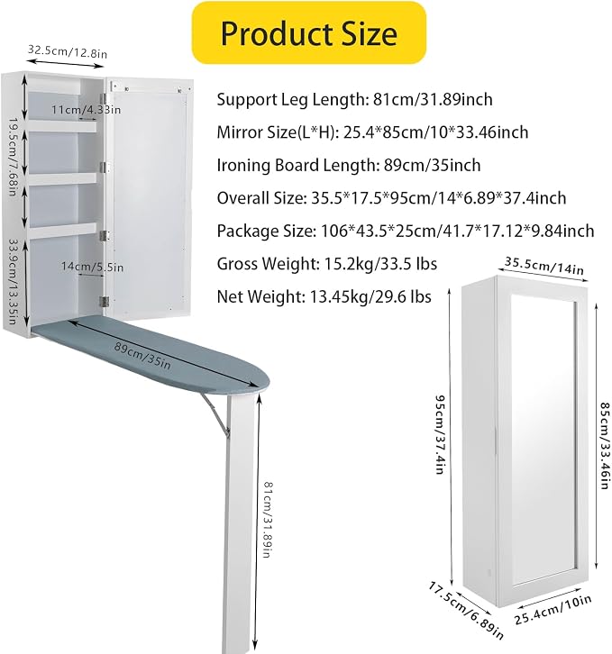 Wall-Mounted Ironing Board, Ironing Board Cabinet, in-Wall Recessed Ironing - Image 3