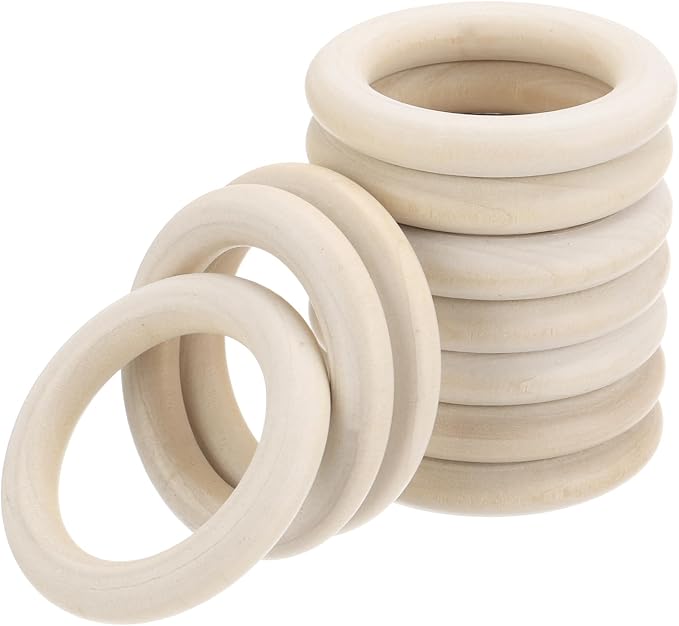 MECCANIXITY 10pcs 2.8" Unfinished Wooden Rings Smooth Natural Wood Macrame Rings by MECCANIXITY