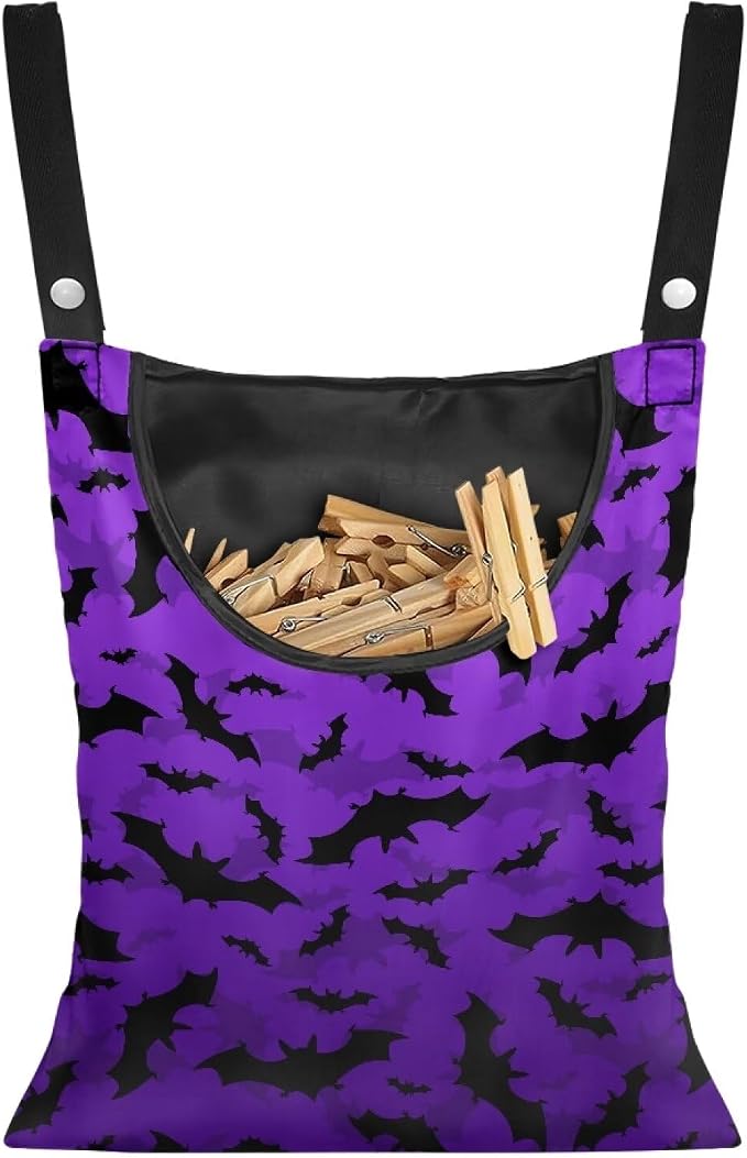 Bats Clothes Pin Hanging Bag Large Capacity Clothesline Peg Organizer Storage by Psesaysky