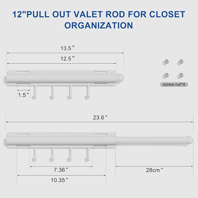 12 inch valet rod, extendable and pull-out wardrobe pole - Image 6