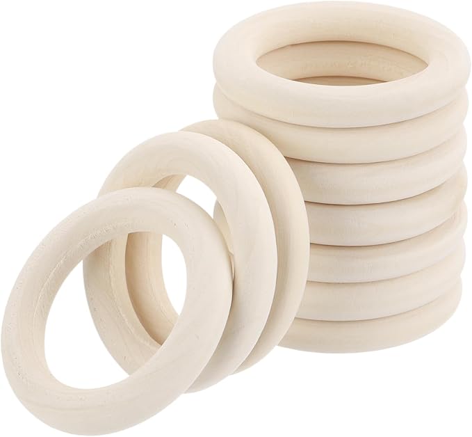 MECCANIXITY 50pcs 2" Unfinished Wooden Rings Smooth Natural Wood Macrame Rings by MECCANIXITY