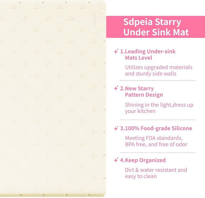 Sdpeia Under Sink Mat for Cabinet, Upgraded Silicone Waterproof Mat Kitchen - Image 3