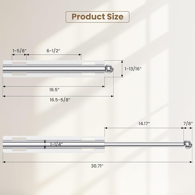 16.5" Valet Rod for Closet Pull Out, Retractable Slide Out Valet Rod Closet - Image 3
