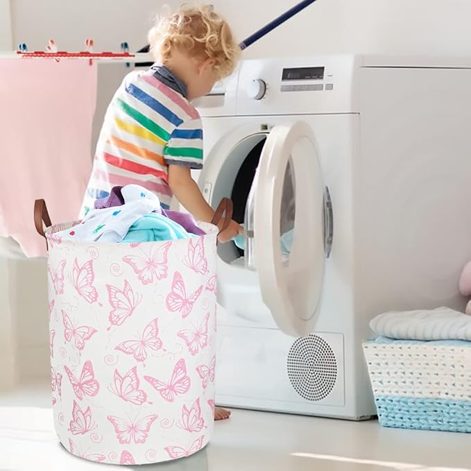 CLOCOR Pink Laundry Basket, Waterproof Nursery Hamper - Image 4
