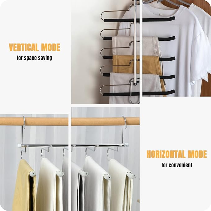 4 Pack Magic Pants Hangers Space Saving Heavy Duty Slacks Jeans Trouser Hanger - Image 5