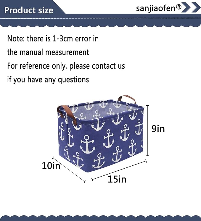 Rectangular Kids Storage Bins, Boys Baskets, Collapsible Anchor Organizer Bin - Image 4