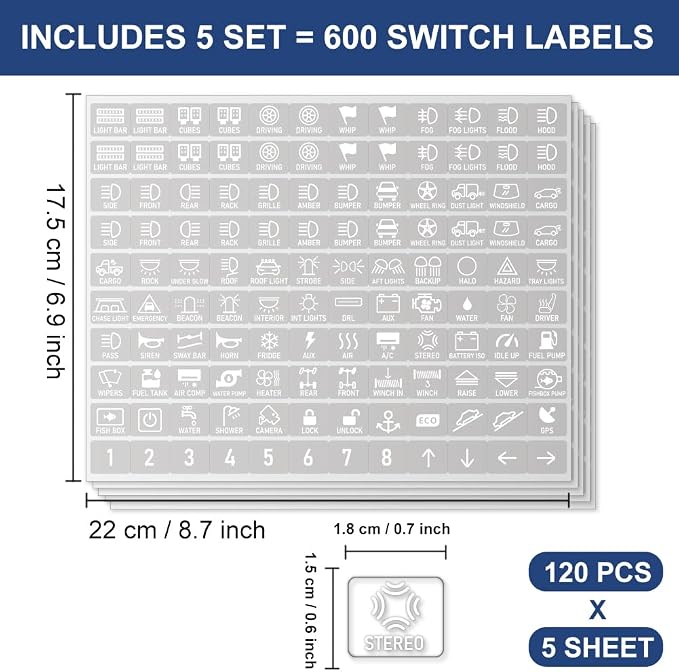 600 Pcs Car Switch Panel Stickers - Image 2