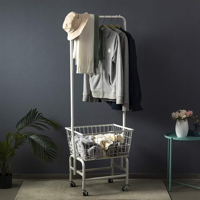 ALIMORDEN Laundry Cart with Clothes Rack, Rolling Laundry Butler with Wire - Image 2