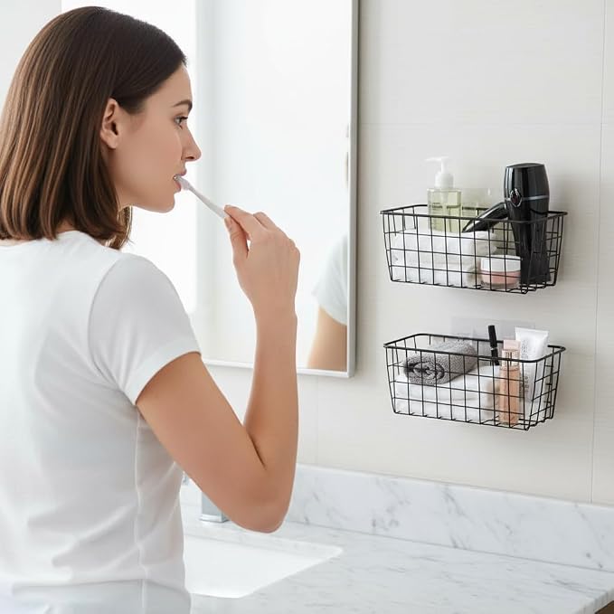 2 Set Adhesive Hanging Wall Basket Inside Cabinet Door Organizer, Wall Storage - Image 5