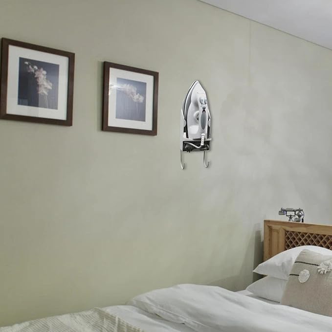 Wall Ironing Board Hanger with Hooks Iron and Ironing Board Storage - Image 2