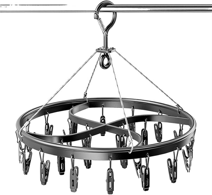 Round Drying Hanger with 18 Clips, Sock Drying Rack, Aluminum Alloy, Windproof by Unknown