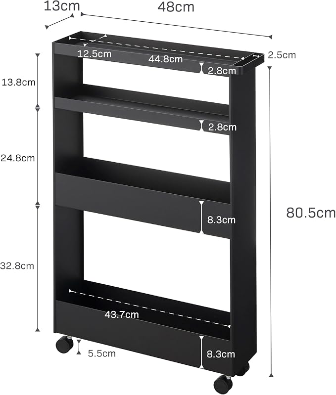 YAMAZAKI Home Tower Slim 4-Tier Rolling Storage Cart – Mobile Organizer - Image 8