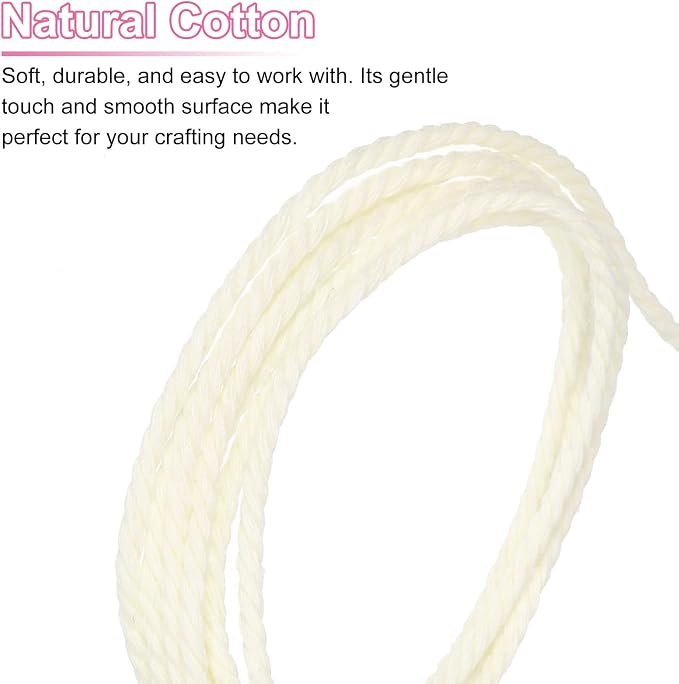 HARFINGTON Natural Macrame Cord 2mm x 220 Yards 3 Strand Twisted Cotton Macrame - Image 4