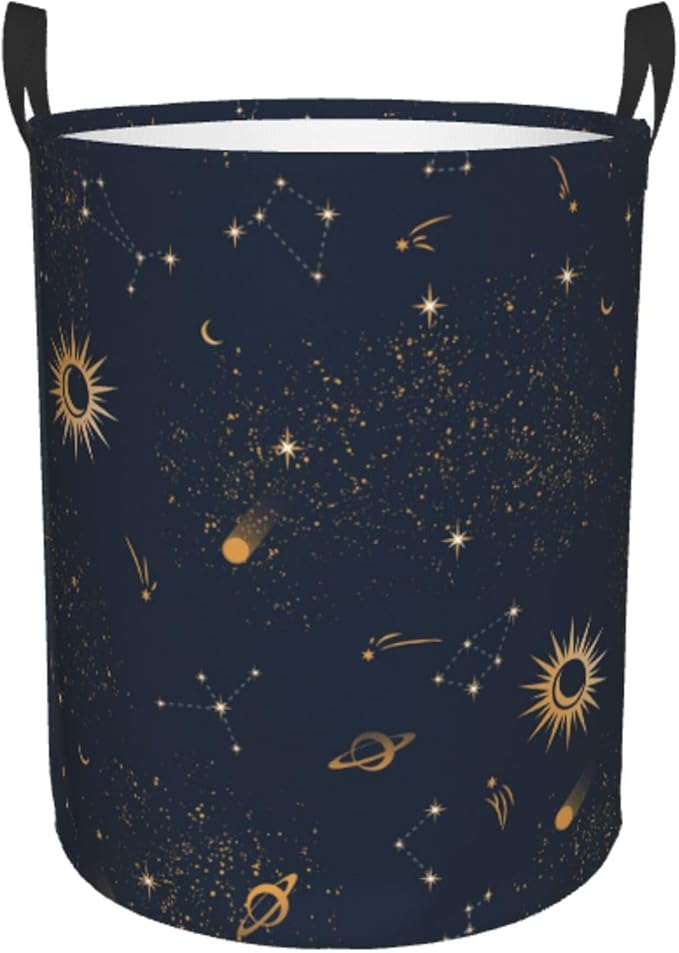 Space Galaxy Stars Laundry Basket, Retro Planets Dirty Clothes Laundry Hamper by MAZAOTEULaundryHamper