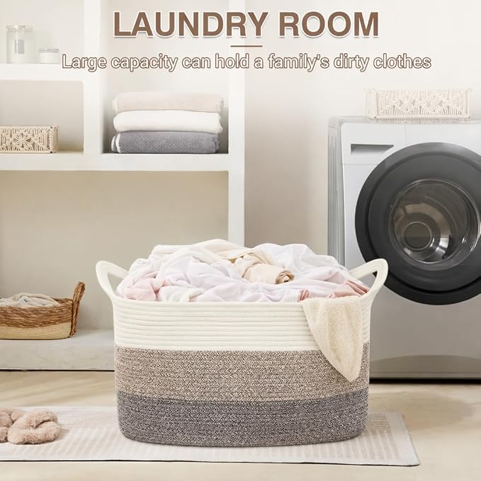 YOUDENOVA Nursery Storage Basket，21.6''×14.9''×11.8'' Rectangle Cotton Rope - Image 5