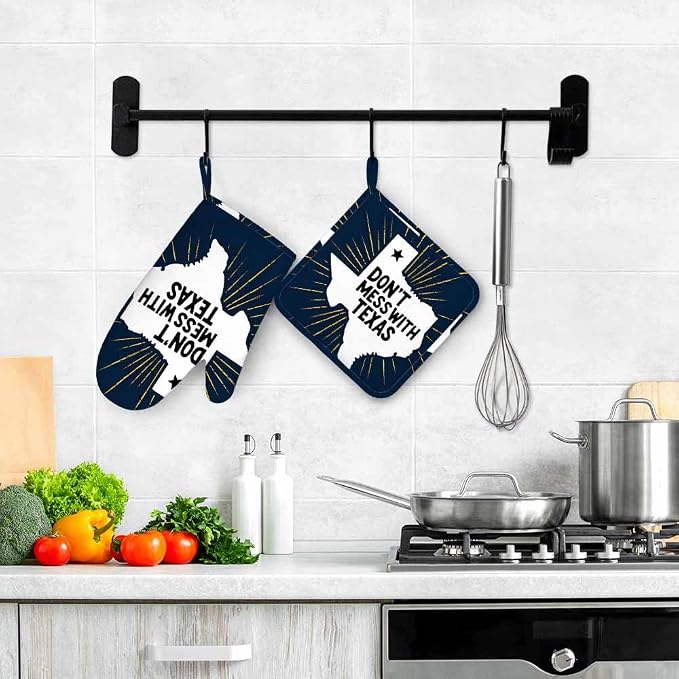 Mxocom Don't Mess with Texas Oven Mitt and Pot Holder with Silicone Cool Quote - Image 4