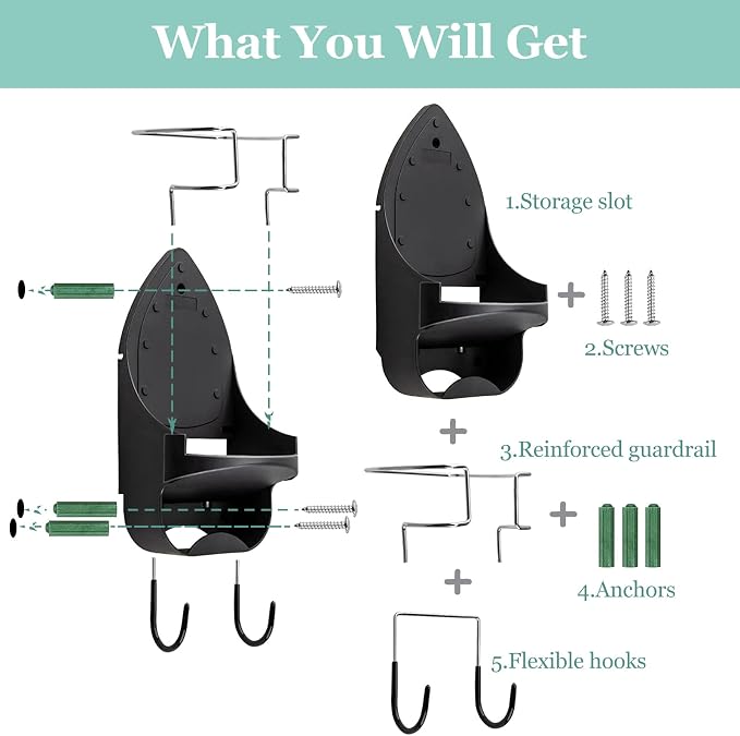 DOUBLE 2 C Ironing Board Hanger Wall Mount Electric Iron Holder Iron and - Image 4