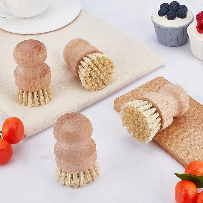 AHANDMAKER 7Pcs Wooden Bristle Cleaning Brushes Dish Scrubber Brush Kitchen - Image 4