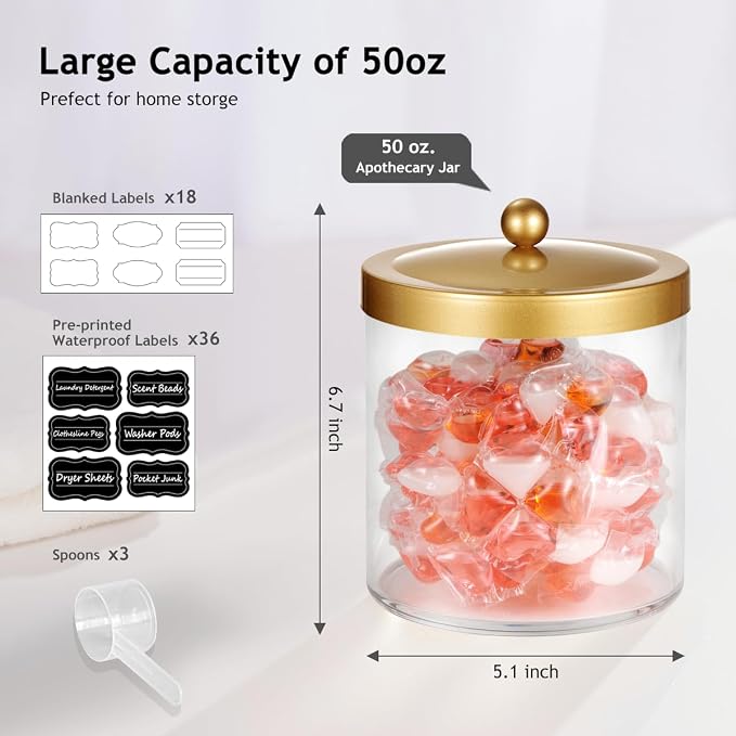 SheeChung 3 Pack 50 Ounce Large Clear Apothecary Jar - Image 3