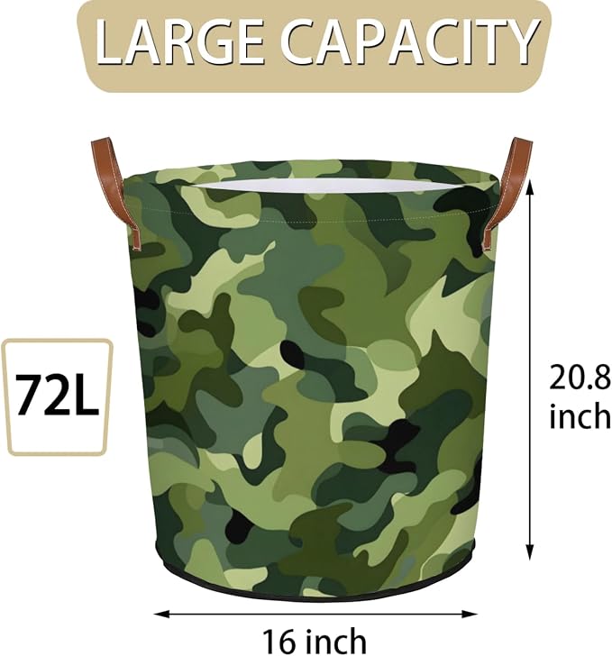 Green Camo Laundry Hamper Waterproof Collapsible Basket - Image 2