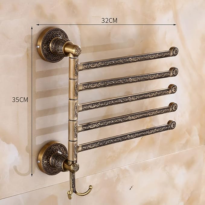 ZHOUXIAO Swing Out Towel Bar Gold Carved Finish, Vintage Towel Racks - Image 2