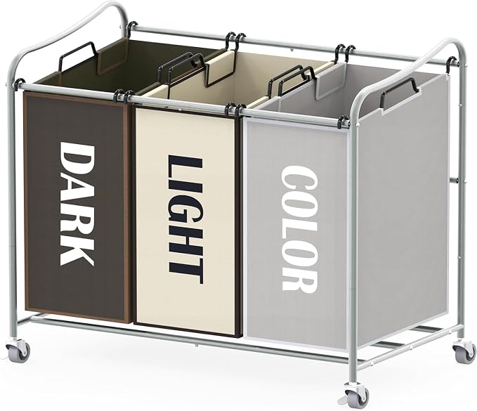 Simple Houseware Heavy Duty 3-Bag Laundry Sorter Rolling Cart by SimpleHouseware