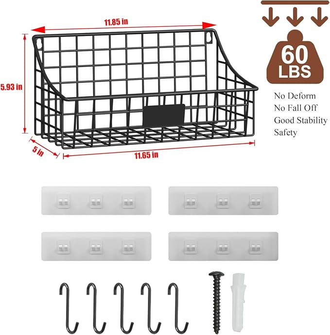 Hanging Wall Wire Basket-4Pack, Large Metal Organizer Baskets & Bathroom Shower - Image 2