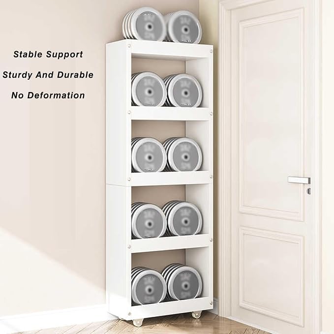 Slim Rolling Storage Cart Narrow Slide-Out Kitchen Trolley Carbon Steel Utility - Image 3