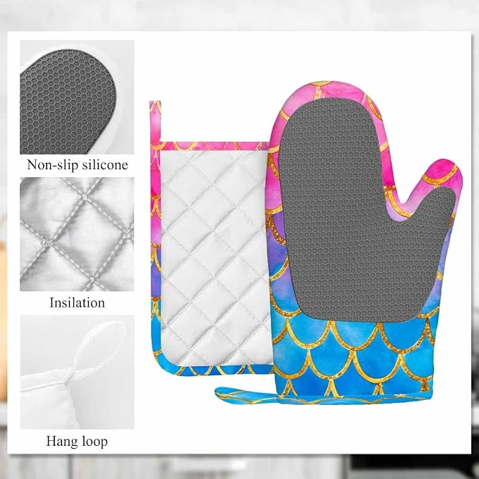 Mxocom Mermaid Scales Oven Mitt and Pot Holder - Image 6