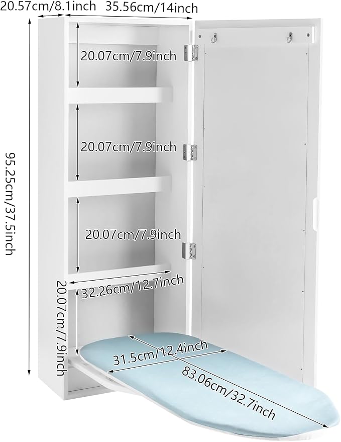 Wall Mounted Ironing Board Cabinet, Swivel Folding Ironing Board, 4 Shelves - Image 9