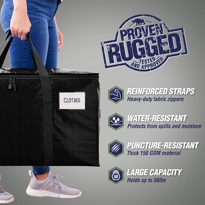 RUGGED RHINO 4 Pack Heavy Duty Extra Large Moving Bags, Durable Bag - Image 2