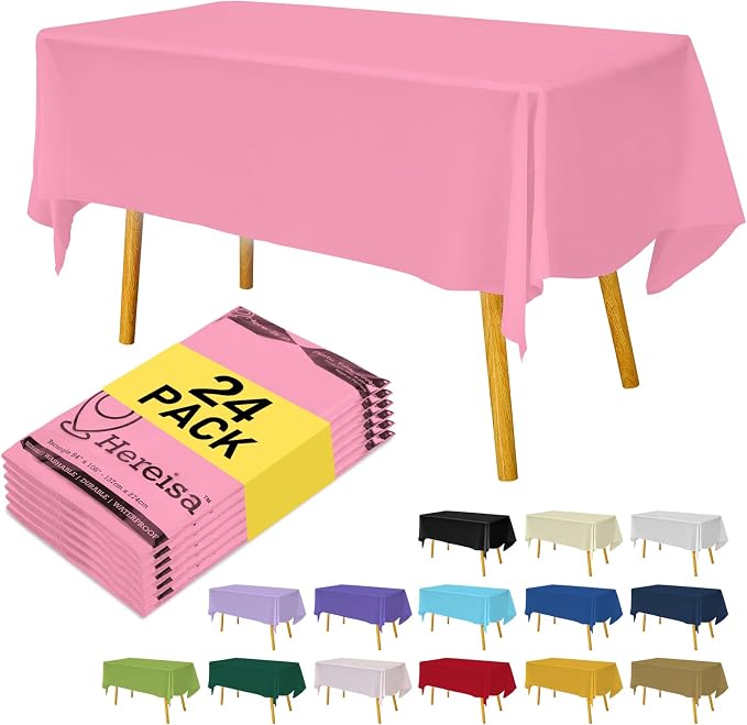 Pink Disposable Plastic Table Cloth by Hereisa