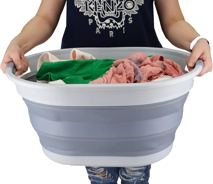 SAMMART 28L Oval Collapsible Plastic Laundry Basket - Image 7