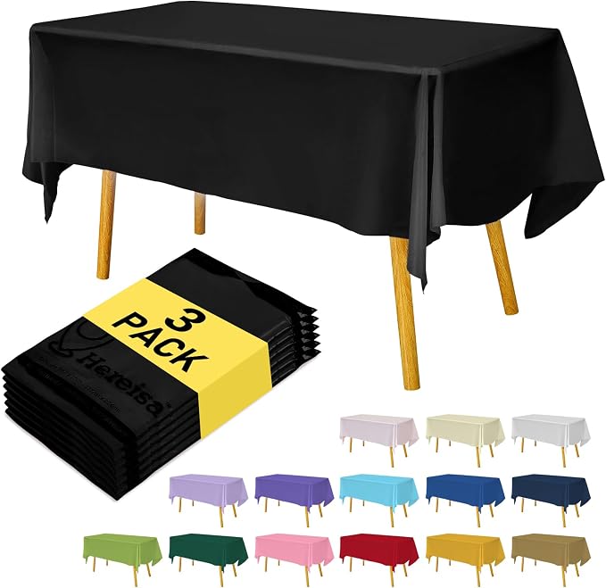Plastic Black Tablecloths 3 Pack Disposable Table Covers 54 x 108 Inches Pitch by Hereisa